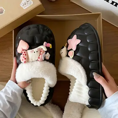 Cute Cartoon Slippers for Women Winter Warm Cotton