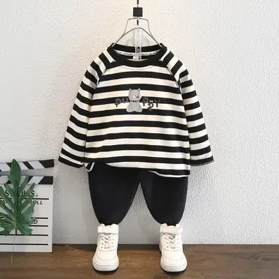 Boys Striped Long Sleeve T-Shirt Cartoon Base Baby Top