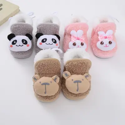 Thickened Winter Baby Anti-Falling Warm Toddler Cotton Shoes That Do Not Fall Off Newborn Baby Shoes 3-6-12 Months Fleece-Lined