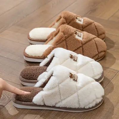 Women Cotton Quilted Slippers Brown Warm Winter