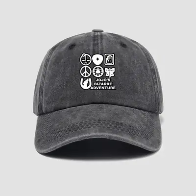 Men Black Peaked Baseball Cap with Jotaro Jojo Design