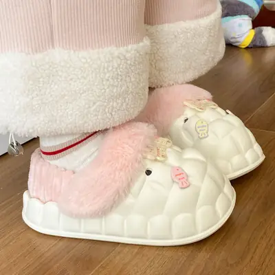 Fleece Lined Pink Student Slippers for Women