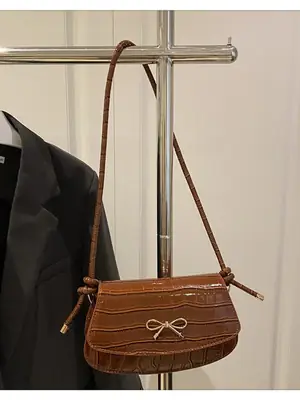 Brown Crocodile Embroidered Crossbody Bag for Women
