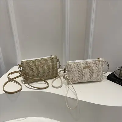 2025 Women's Crossbody Straw Woven Bags Gold Silver