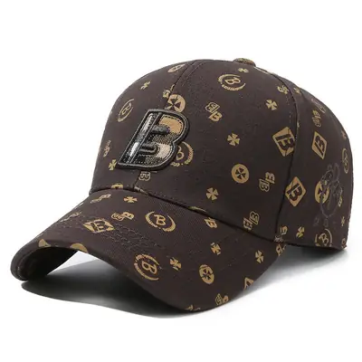 Unisex Baseball Cap with "B" Print White Patterned
