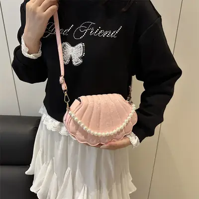 Pink Pearl Embellished Crossbody Bag for Women
