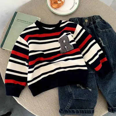 Boys Striped Long Sleeve Sweatshirt 2025 Autumn Wear