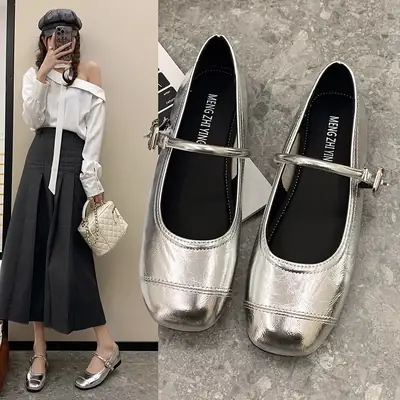 French Classic Mary Jane Flat Shoes Silver Spring Summer