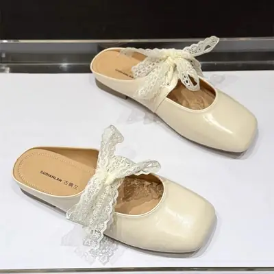 French Style Silver Lace Mules for Women Summer 2025