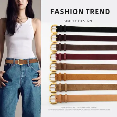 Women Retro Frosted Suede Belt Maillard Wear Jeans