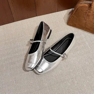 Women Silver Flat Shoes Mary Jane Summer 2025