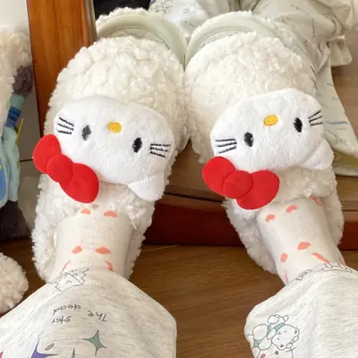 Hello Kitty Stuffed Cotton Slippers Winter Warm Women