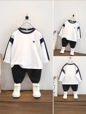 9589 Kids White T-Shirt 2026 Spring Autumn Round Neck