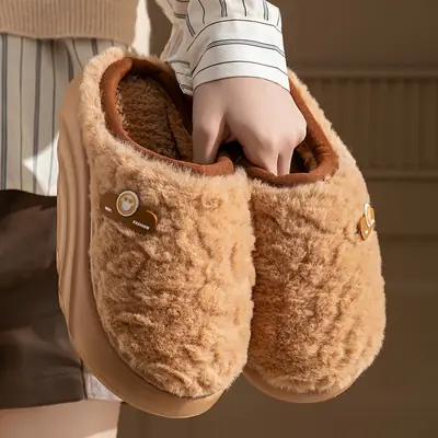 Winter Cotton Slippers Women Green Cute Warm Indoor