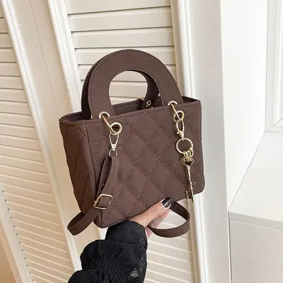 Brown Textured Shoulder Crossbody Bag for Women 2025