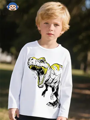 Kids Dinosaur Long Sleeve T-Shirt White