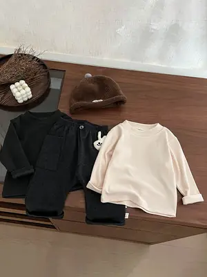 Boys Long Sleeve T-Shirt 2025 Spring Autumn Solid Color