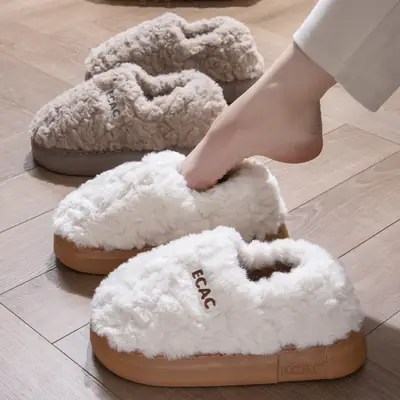 Covered Heel Cotton Slippers for Women Winter 2024 New Couple Outer Wear Warm Thick-Soled Non-Slip Home Cotton Shoes for Men Autum