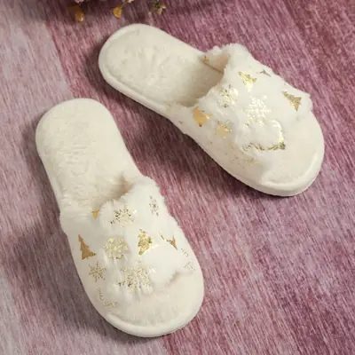 Cross-Border Ready-Made Christmas Plush Open-Ended Cotton Slippers Indoor Home Plush Slippers Manufacturer Wholesale Small Order Customization
