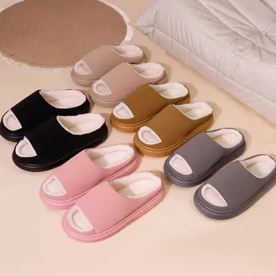 Cross-Border New Style Seamless Open-Toe Cotton Eva Shoes for Indoor Home Use, Warm and Plush, Non-Slip Casual Plush Cotton Slippers