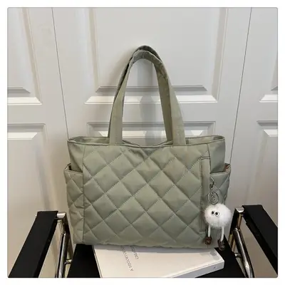 Women Quilted Satchel Tote Bag Olive Green Large Capacity
