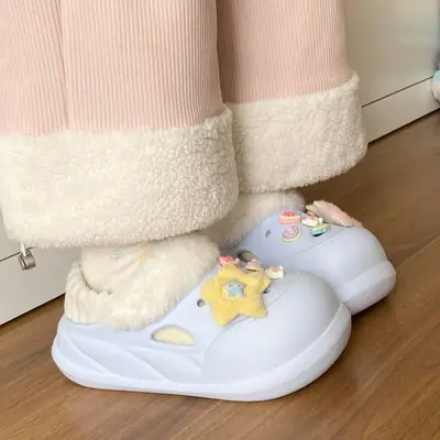 Winter Velvet Heart Slippers for Kids & Couples