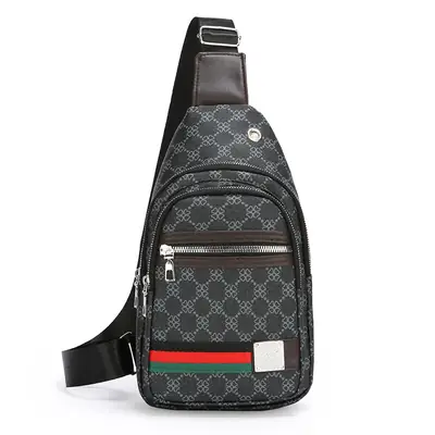 Men's Printed Chest Bag with Red Stripe PU Leather