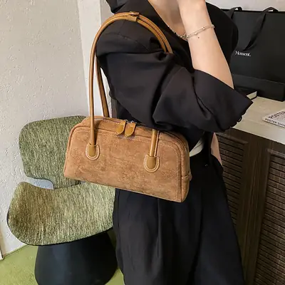 Women Retro Leather Velvet Shoulder Bag Boston 2026