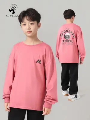Kids' Pink Long Sleeve T-Shirt Medium Large Korean Style