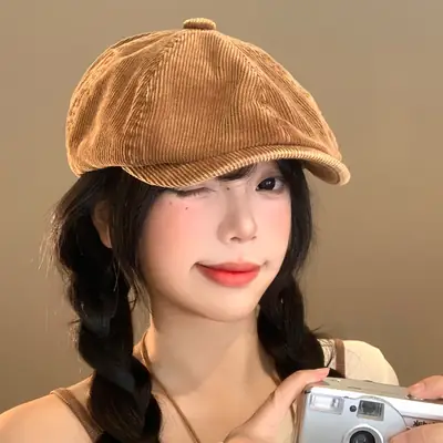 Women Japanese Retro Duckbill Beret Cap Black