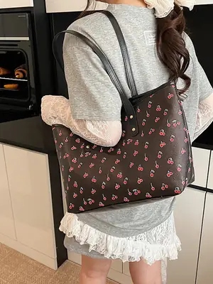Cute Cherry Print Large Shoulder Bag for Women