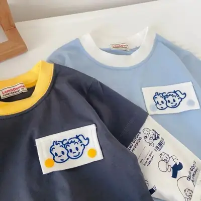 Boys Fake Two-Piece Long Sleeve T-Shirt Japanese Style Autum 2025 New Kidsren's Baby Car Cartoon Style Top