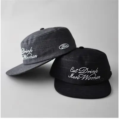 Black Plaid Letter Embroidered Flat Cap Hat