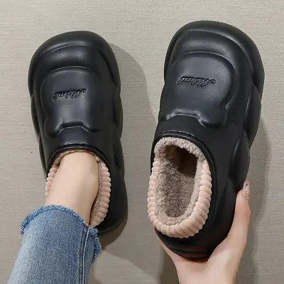 Women Winter Cartoon Bear Waterproof Slippers Black