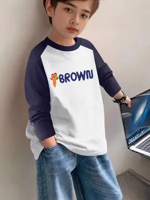 Boys Cotton Long Sleeve T-Shirt Brown Graphic Spring Autumn 2025