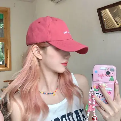Women Pink Baseball Cap Wig with "Just Fine" Text