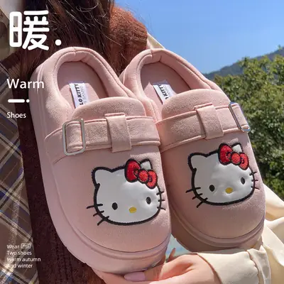Mingsheng 2025 Sanrio Cotton Slippers Winter Cute Hello Kitty Birkenstock Home Shoes Female Internet Celebrity Postpartum Cotton Slippers