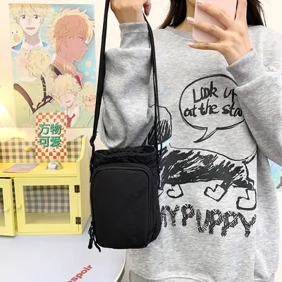 Black Cartoon Print Shoulder Bag for Girls