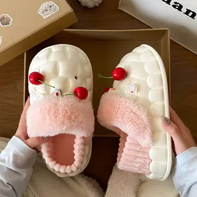 Warm Fleece Lined Cotton Slippers for Women Winter