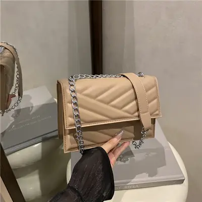 Beige Chain Crossbody Bag for Women