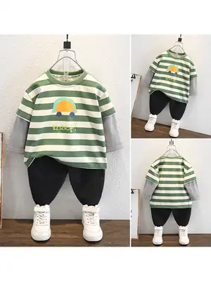 Boys Faux Striped T-Shirt Autumn 2026 Green White