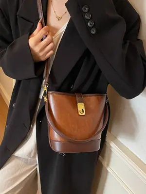 Women Crossbody Bag Brown Leather Retro Style