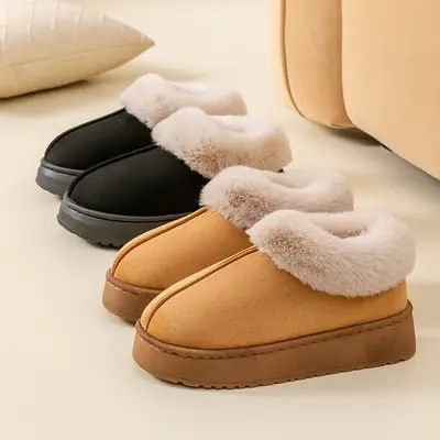 Pink Faux Fur Slippers for Men Women Winter Warm Indoor