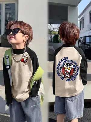 Boys Thermal Long Sleeve T-Shirt Gray Blue Raglan Back Design