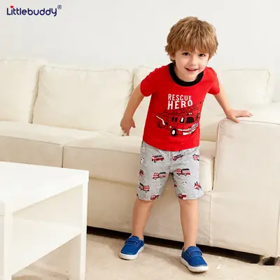Little Boy Red Truck T-Shirt Shorts Set Summer Wear