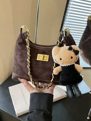 Retro Crossbody Bag for Women Brown Gold Chain 2025