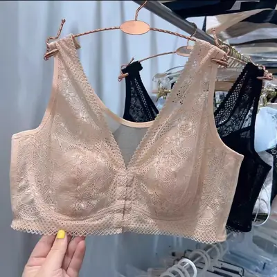 Front Button Large Size Back Mesh Thin Women's Bra Big Breasts Showing Small Breasts and Large Breasts Lace Women's Underwear