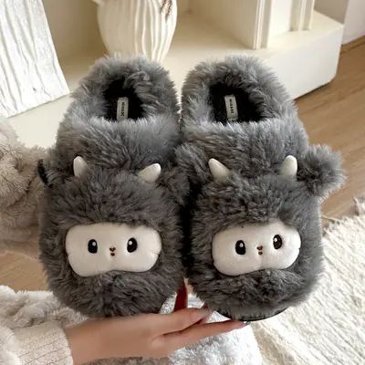 Women's Winter Cartoon Plush Sheep Slippers Gray