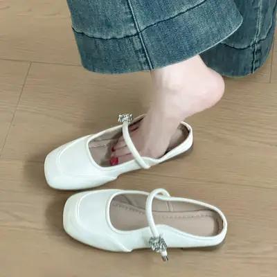 Women French Style Low Heel Mary Jane Sandals Silver