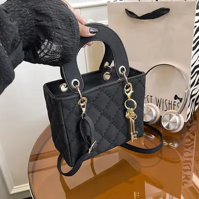 Black Quilted Shoulder Crossbody Bag for Women